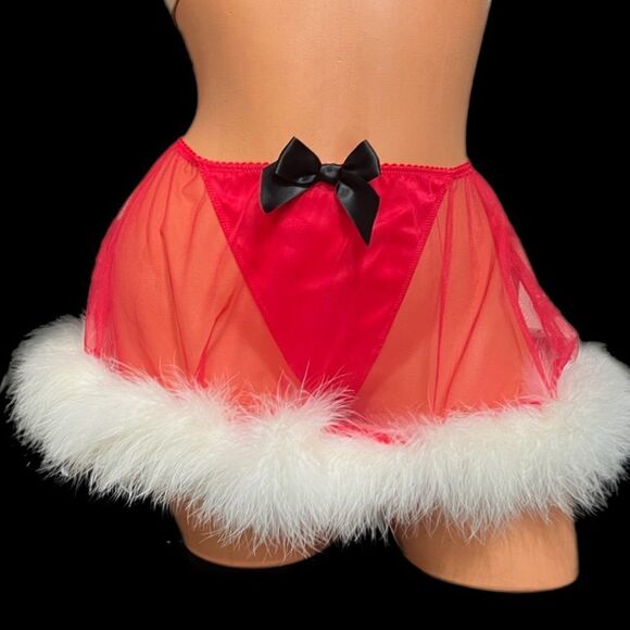 Victoria's Secret Other - Victoria’s Secret Satin & Feathers Christmas Santa Baby panty skirt Red Last One